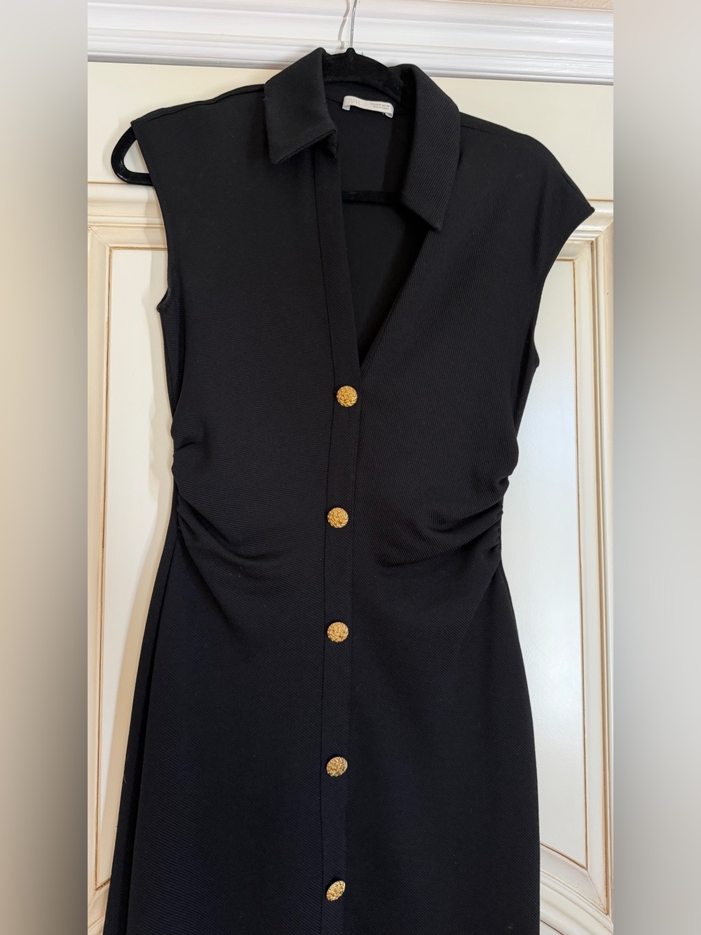 Zara Black Midi Dress with Gold Buttons - Picture 3 of 6